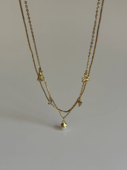 Gold Rengi İki Sıra Sallantılı Kadın Kolye
