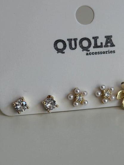 Gold Rengi Çiçekli Set Küpe