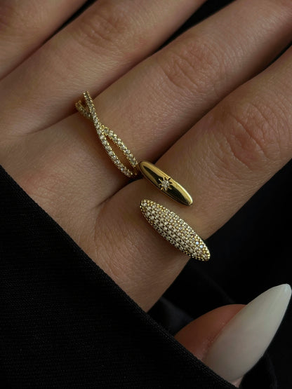 Gold Rengi Zikon Taşlı Çarpı Model Kadın Yüzük