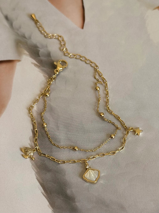 Gold Rengi İstiridye Model Kadın Bileklik