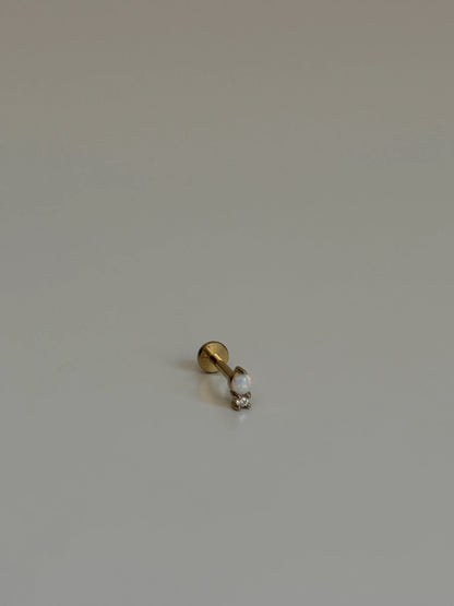 Gold Rengi Beyaz Taşlı Çelik Piercing