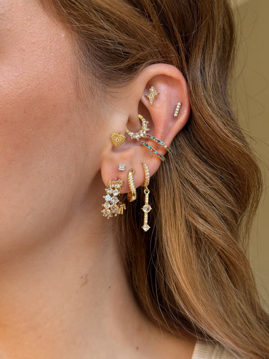Gold Rengi Zirkon Taş Detaylı Dalga Model Kadın Küpe