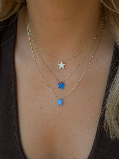 Gold Rengi Zincirli Opal Taşlı Yıldız Model Kadın Kolye
