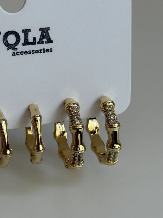 Gold Rengi Halka Kemik Model Set Küpe