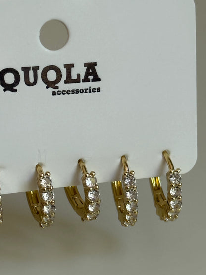 Gold Rengi Yuvarlak Taşlı Halka Model Set Küpe