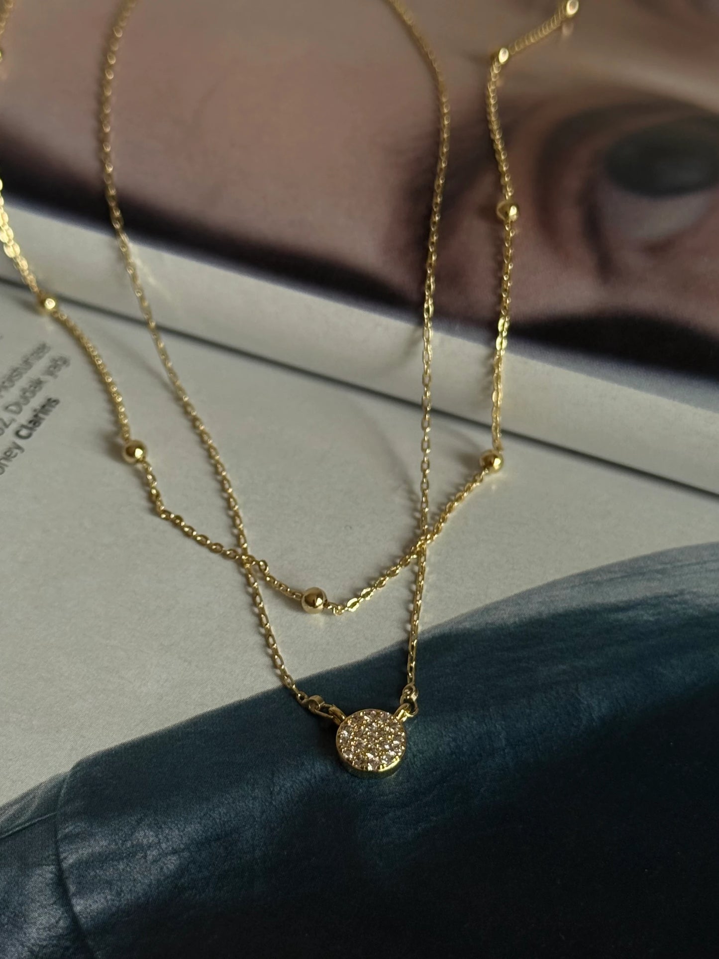 Gold Rengi İki Sıra Yuvarlak Detay Kadın Kolye