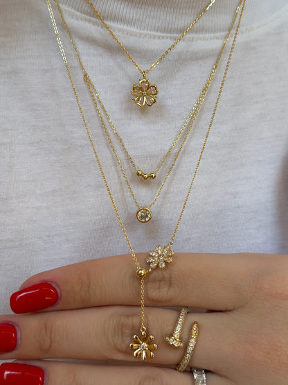Gold Rengi Üç Toplu Yuvarlak Taş Model İki Sıra Kadın Kolye
