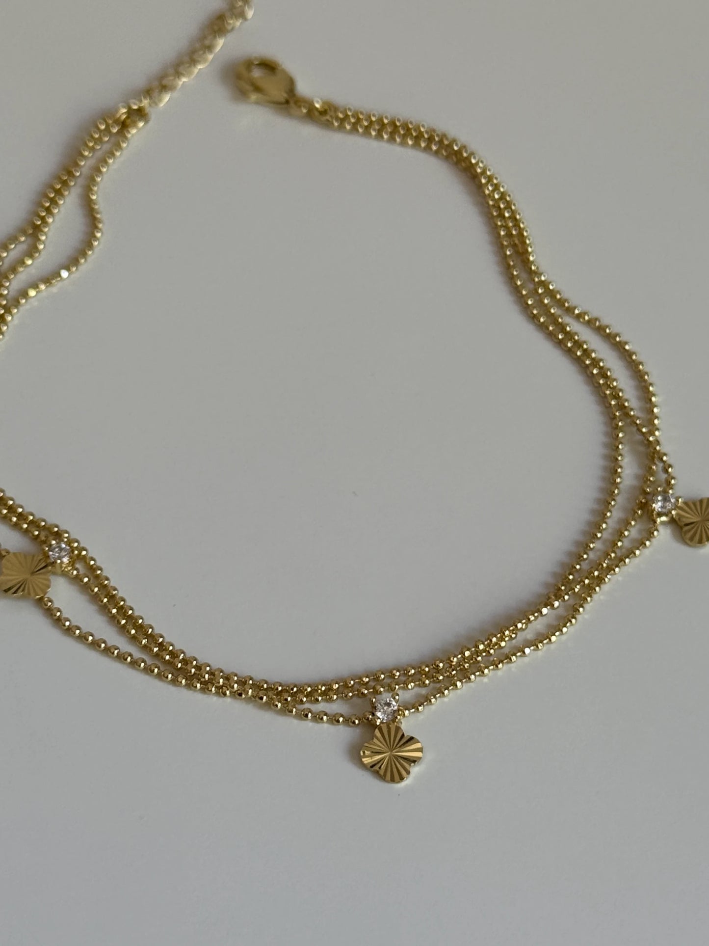 Gold Rengi Yonca Model Üç Sıra Kadın Halhal