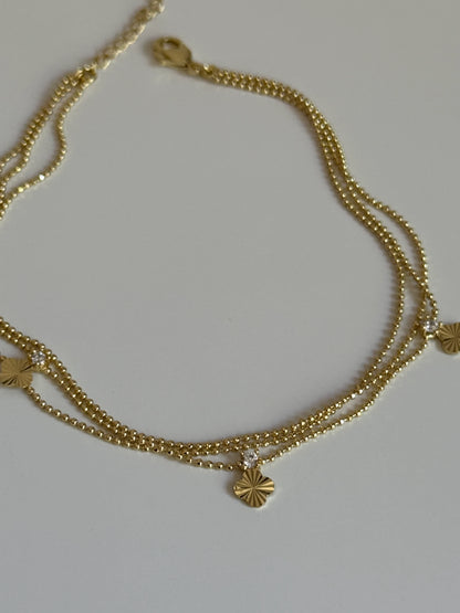 Gold Rengi Yonca Model Üç Sıra Kadın Halhal