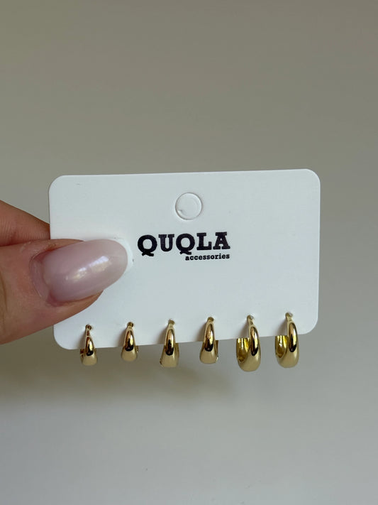 Gold Rengi Damla Halka Model Set Küpe