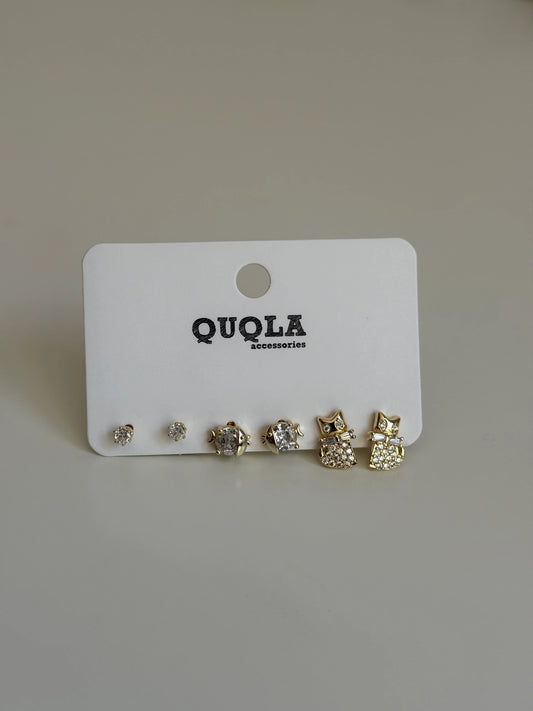 Gold RengiKedi Ve Taşlı Set Küpe