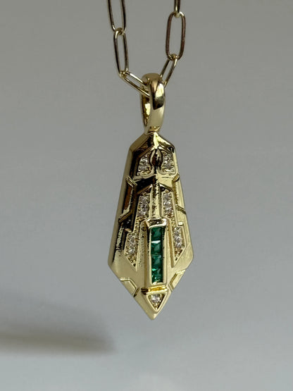 Gold Rengi Yeşil Zirkon Taşlı Kadın Kolye