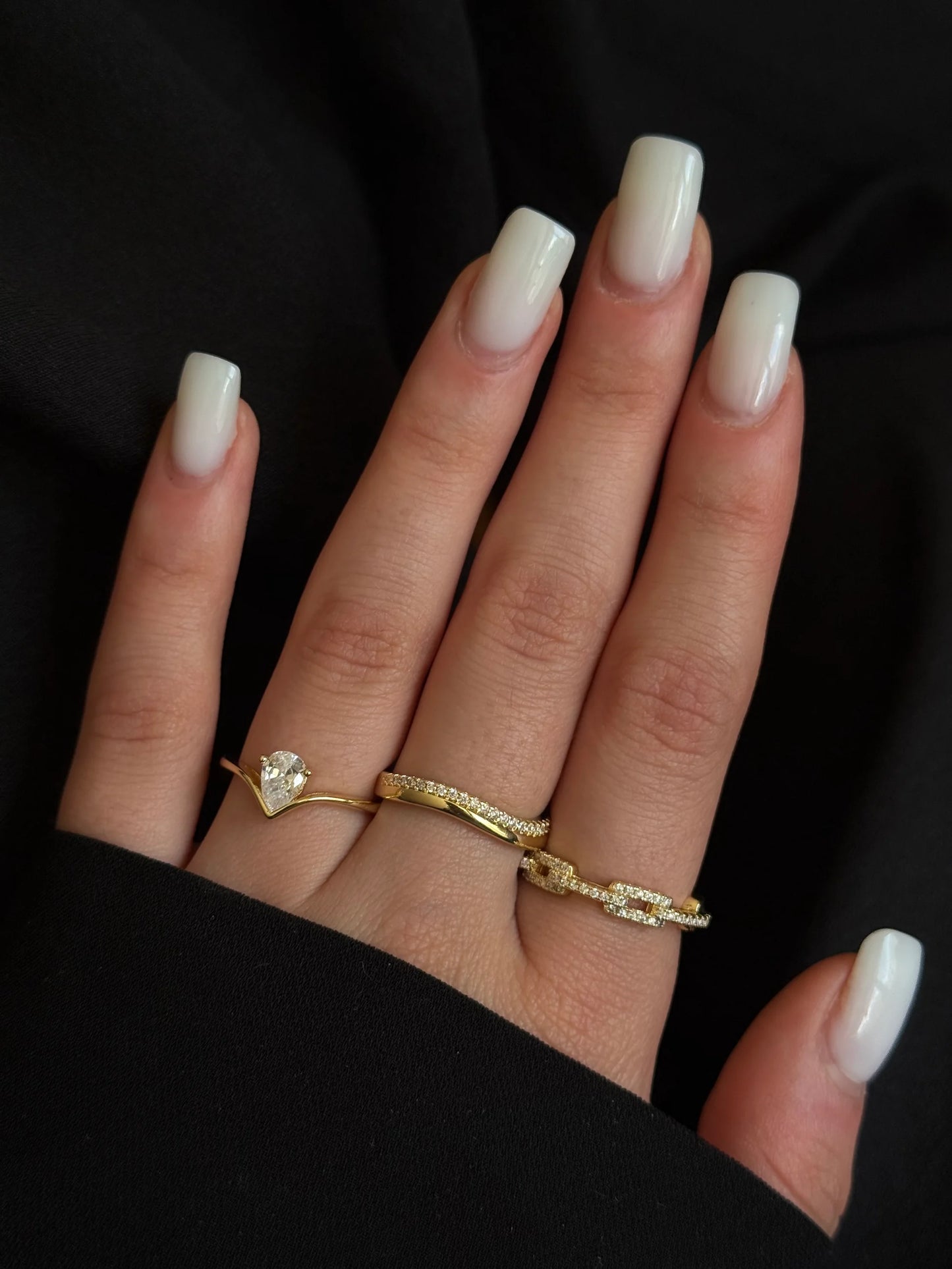 Gold Rengi Zirkon Taşlı İç İçe Dikdörtgen Model Kadın Yüzük