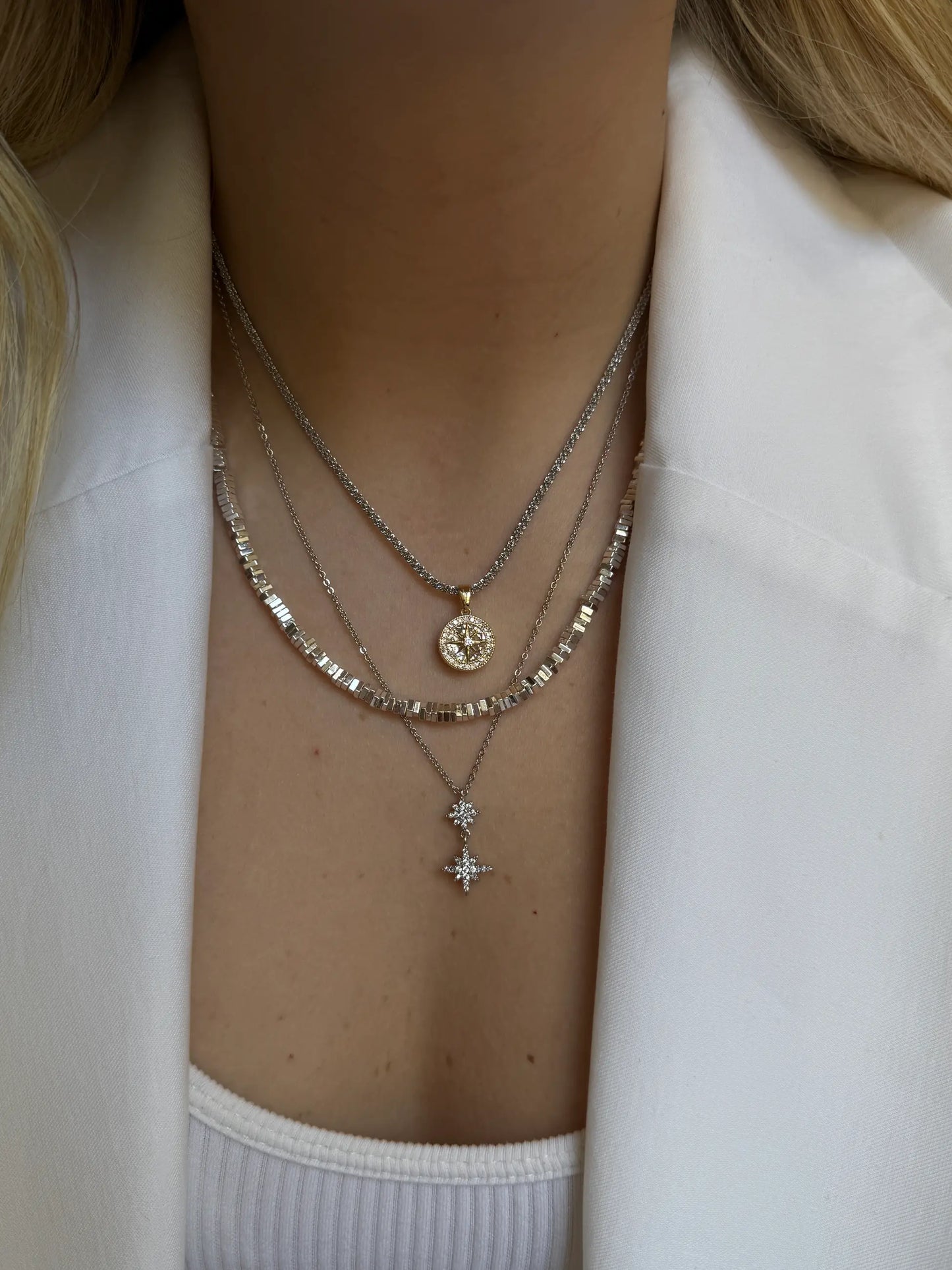 Zirkon Taşlı İkili Kutup Yıldızı Model Kadın Kolye