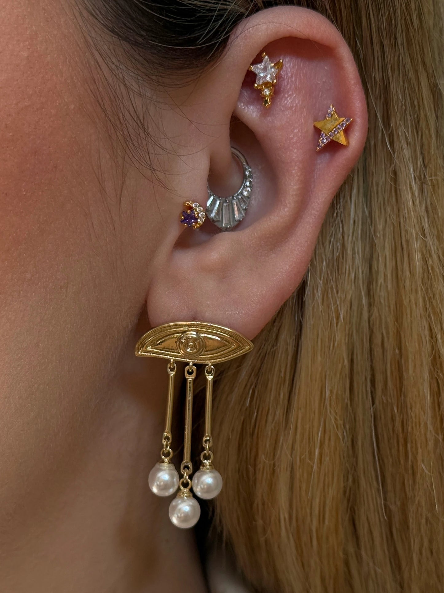 Gold Rengi Mor Zirkon Taşlı Yıldız Piercing