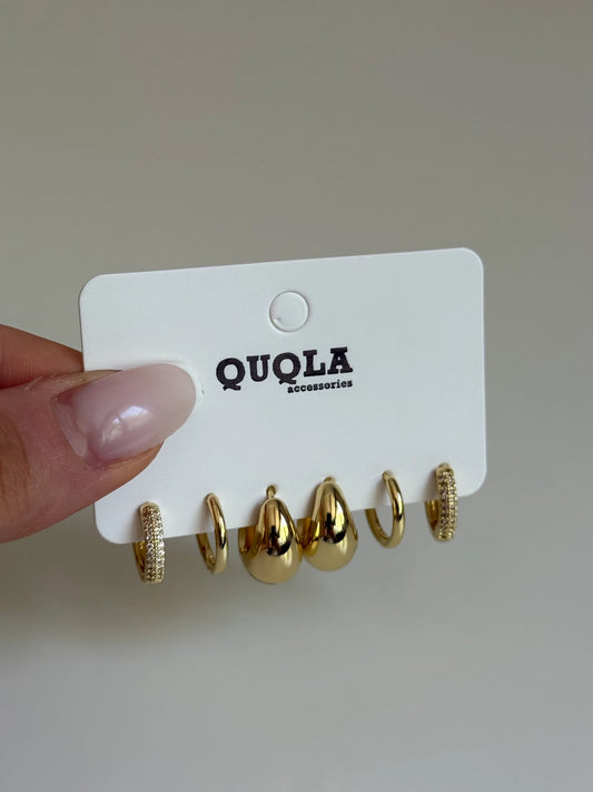Gold Rengi Halka Set Küpe
