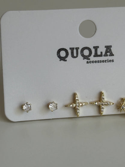 Gold Rengi Parıltı Model Set Küpe