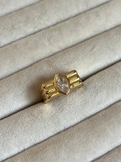 Gold Rengi Renkli Zirkon Taşlı Kadın Yüzük