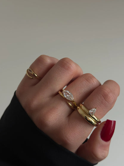 Gold Rengi İki Sıra Damla Taş Kadın Yüzük