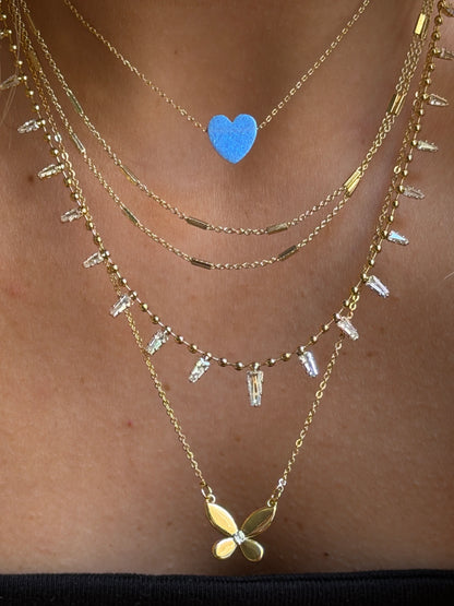 Gold Rengi Zincirli Opal Taşlı Kalp Model Kadın Kolye