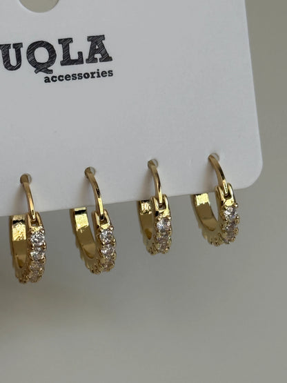 Gold Rengi Taşlı Halka Model Set Küpe