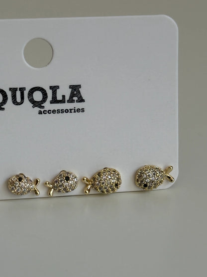 Gold Rengi Balık Model Set Küpe