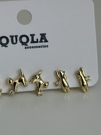 Gold Rengi Kedi Model Set Küpe