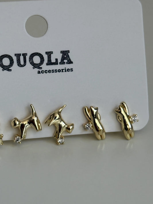 Gold Rengi Kedi Model Set Küpe