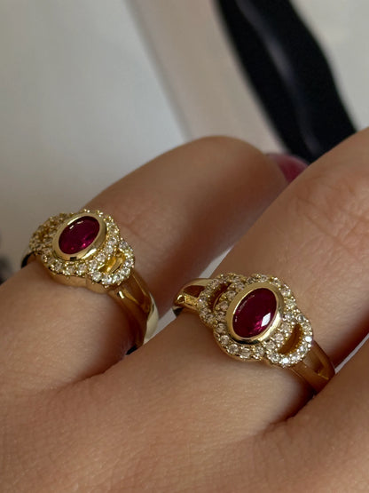 Gold Rengi Zirkon Taş Detay Renkli Taşlı Kadın Serçe Parmak Yüzük