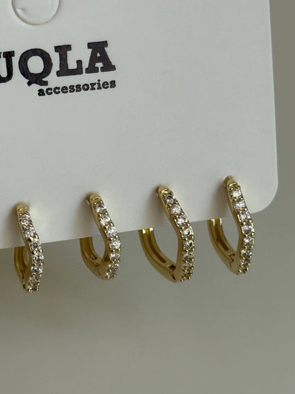 Gold Rengi Dalga Model Halka Set Küpe