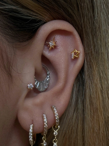 Gold Rengi Zirkon Taş Detaylı Yıldız Model Kadın Piercing