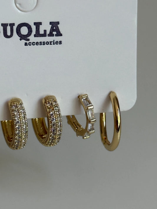 Gold Rengi Taşlı Halka Set Küpe