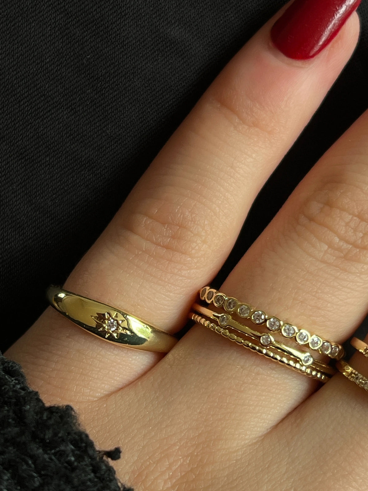 Gold Rengi Kutup Yıldızı Detaylı Kadın Serçe Parmak Yüzük