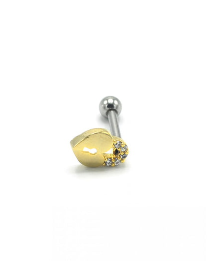 Zirkon Taşlı Gold Rengi Kalp Piercing