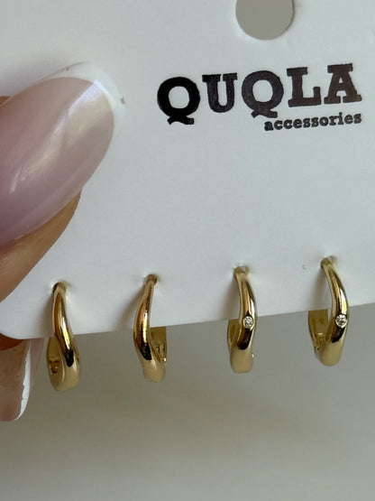 Gold Rengi Dalgalı Halka Model Set Küpe