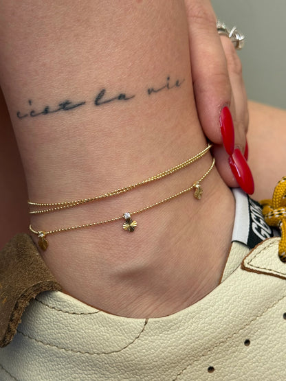 Gold Rengi Yonca Model Üç Sıra Kadın Halhal
