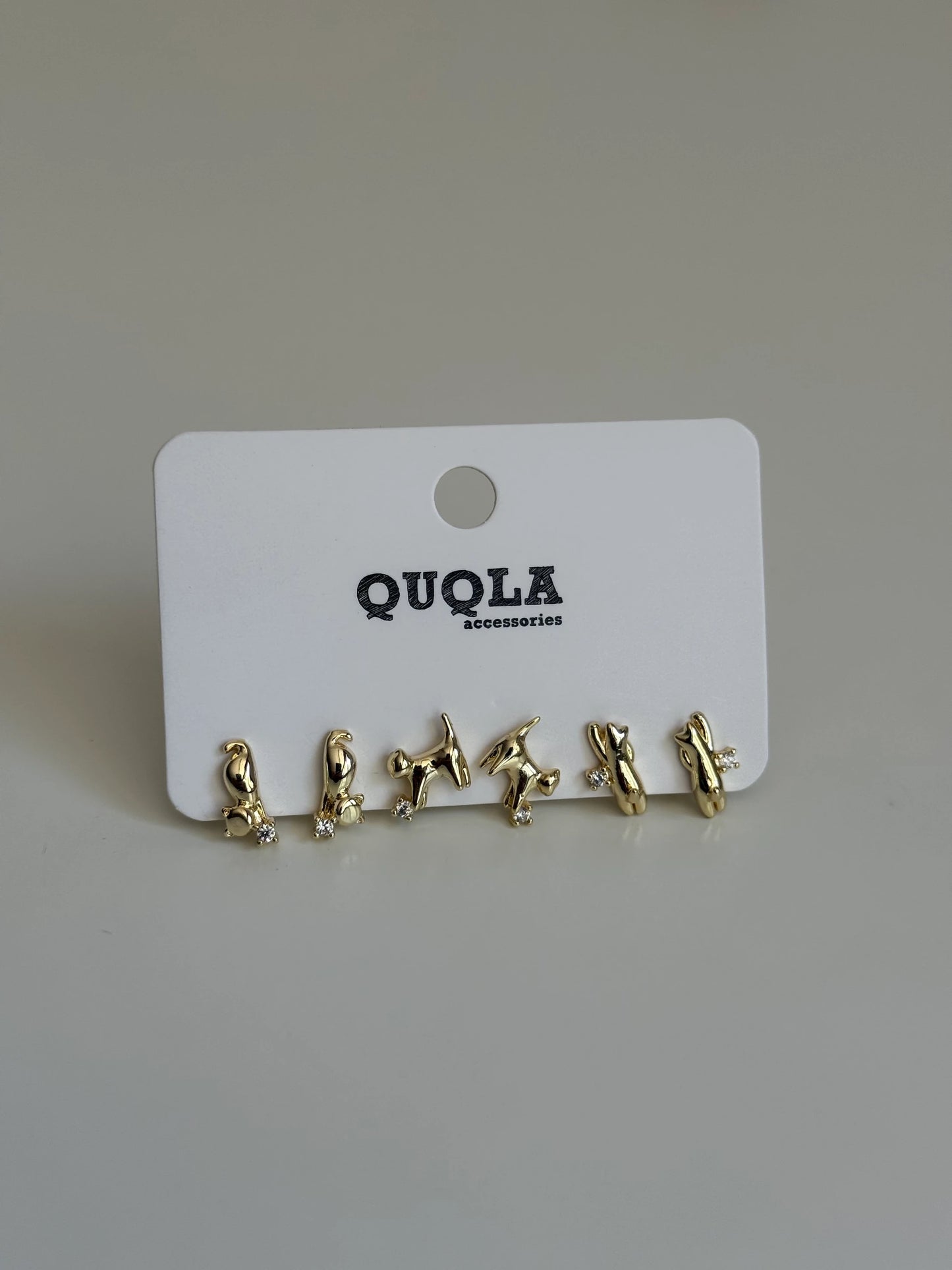 Gold Rengi Kedi Model Set Küpe