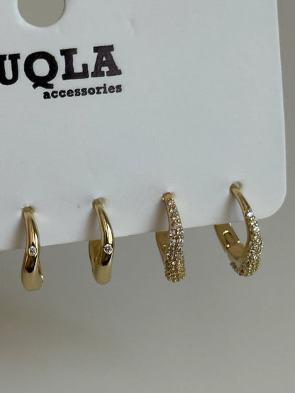 Gold Rengi Dalgalı Halka Model Set Küpe