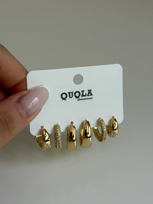 Gold Rengi Halka Model Set Küpe