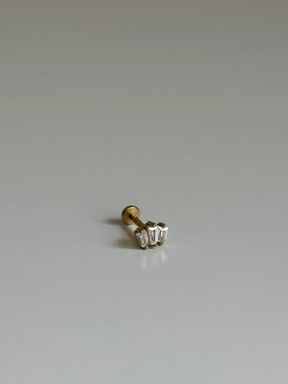 Gold Rengi Üç Baget Taşlı Çelik Piercing