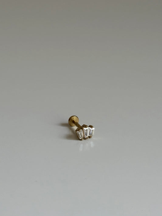 Gold Rengi Üç Baget Taşlı Çelik Piercing