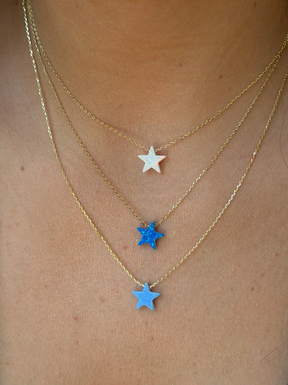 Gold Rengi Zincirli Opal Taşlı Yıldız Model Kadın Kolye