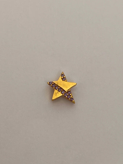 Gold Rengi Mor Zirkon Taşlı Yıldız Piercing