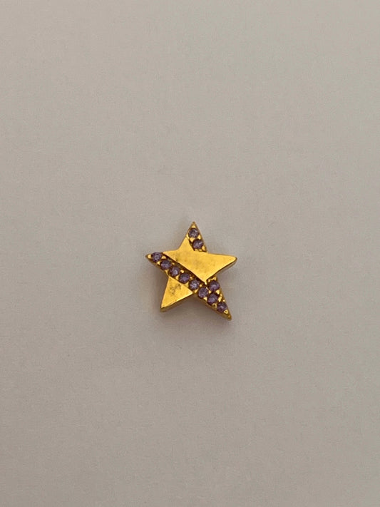 Gold Rengi Mor Zirkon Taşlı Yıldız Piercing