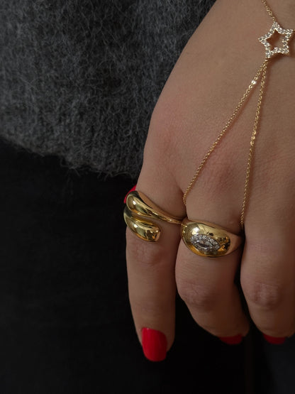 Gold Rengi Zirkon Taşlı Göz Figürlü Kadın Yüzük