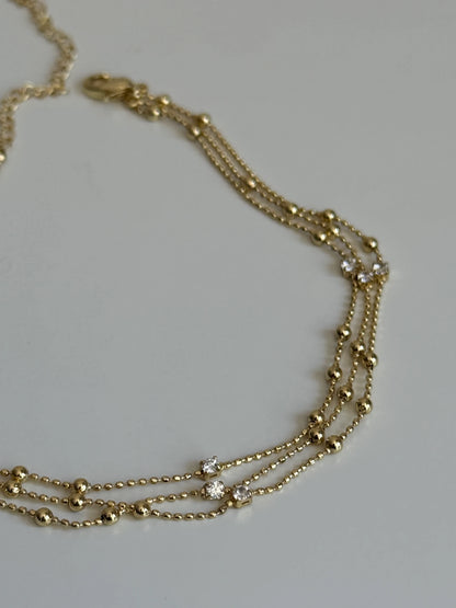 Gold Rengi Üç Sıra Top Top Kadın Halhal