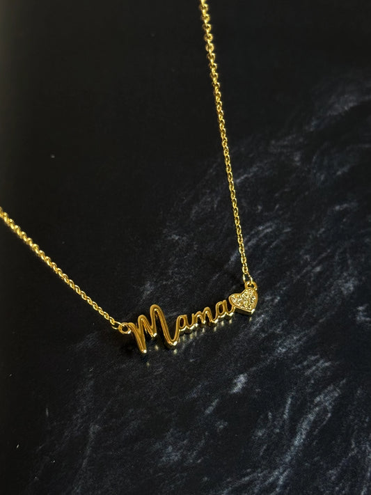 Gold Rengi Kalp Detaylı (Mama Yazılı) Kadın Kolye