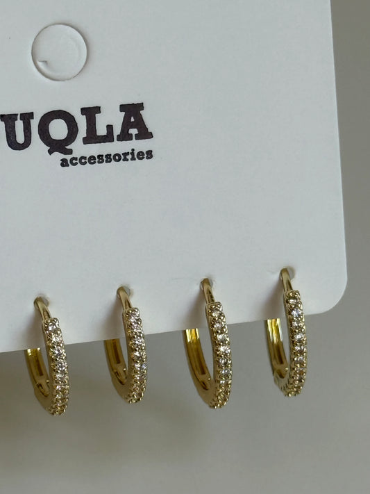 Gold Rengi Taşlı Halka Model Set Küpe