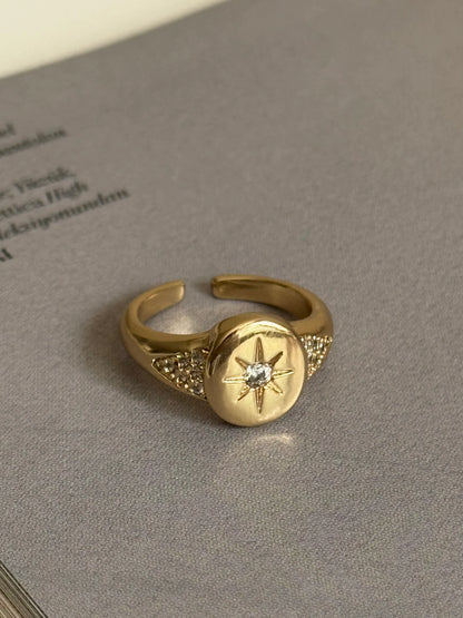 Gold Rengi Kutup Yıldız Desenli Kadın Serçe Parmak Yüzük