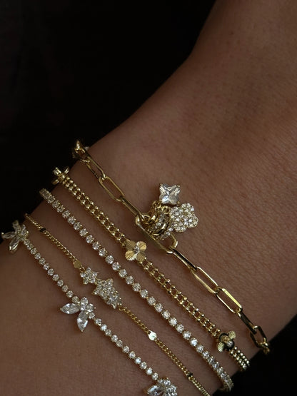 Gold Rengi Top Zincirli Yonca Model Kadın Bileklik